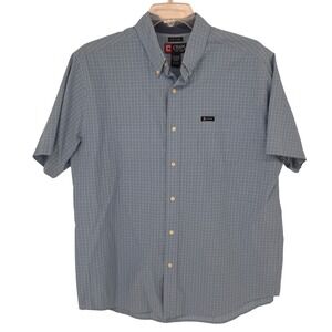 Chaps Button Down Mens XL Blue Good Short Sleeve Easy Care Micro Check Shirt